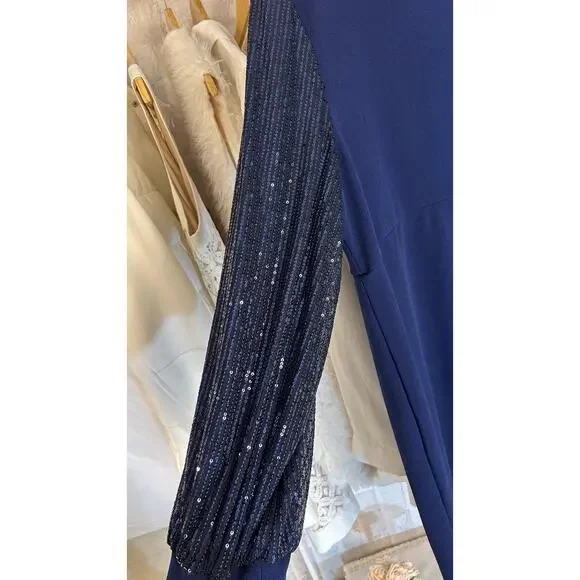 Emery Rose Women's Size 5XL Navy Sequin Sleeve Sheath Knee Length Dress #0421 - Picture 6 of 14